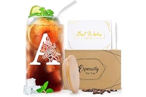 PSUKHAI A-Z 26 Initial Personalised glasses drinking Birthday Gifts for Women Girlfriend Best Friend Her Mum Sister Friendship Teacher Valentines Christmas Gifts for Dad Him Men, Iced Coffee Cup Gift-A