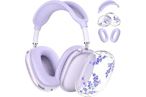 Muorruo Set med 5 silikonfodral för AirPods Max, genomskinliga skyddsfodral med blommigt mönster i mjukt TPU för kuddar, geno