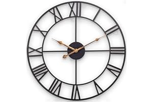 ‎SKYNATURE Wanduhr Große, Europäische Industrie Vintage Wanduhr mit Römische Ziffern, Lautlos Ohne Tickgeräusche Metall Wanduhr, Dekor Wanduhr für Wohnzimmer, Küche, Schlafzimmer - 35cm, Schwarz