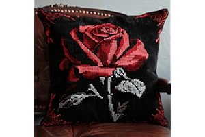 RKFLGEW DIY knüpfen set erwachsene rote Rose knüpfkissen set FantasieblumenKnüpfhaken-Sets für Anfänger，handgefertigte Handarbeiten，DIY-Wurfkissen，Kunsthandwerk，Heimdekoration 43x43cm