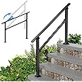FOYUEE Wrought Iron Handrails for Outdoor Steps - Exterior Hand Rails for Concrete Steps Outside Metal Stair Railing Porch 4 Step