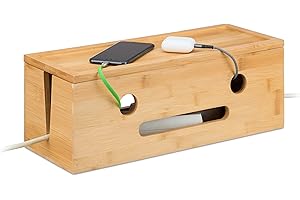 ‎RELAXDAYS Relaxdays Skrzynka kablowa na 2 listwy zasilające, bambus, wys. x szer. x gł.: 15,5 x 42 x 16 cm, ukryty kabel, skrzynka na gniazdo, naturalna