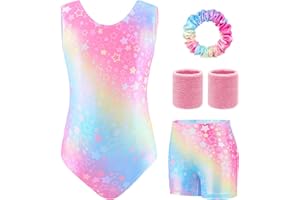 TOSZOLY Maillot Gimnasia Rítmica Niña – Conjunto 5 Piezas, Maillot Sin Mangas, Falda, Cinta para el Cabello, Muñequeras, Tenue de Ballet para Niñas de 4 a 9 Años para Espectáculos, Entrenamiento