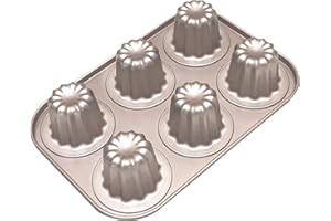OGIBRIDI Stampo per Cannelé Torte Stampo Bordelais Antiaderente Stampi per Panna Cotta Teglia da Forno Cannele per 6 Canelé Budino Gelatina Muffin Mini Tortine Dolci - Acciaio al Carbonio