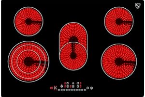 K&H Glaskeramikkochfeld NC-8608 [5 ZONEN] - Herdplatte 5 Kochfelder - Kochfeld 5 Platten Autark - Kochplatten 5er - Starkstrom-Anschluss - Kein Stecker Enthalten - 77CM - 8600W in 9 Leistungsstufen