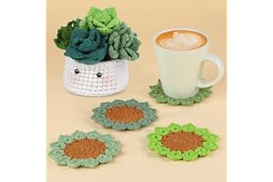 MASPHY Kit per Uncinetto per Principianti-6 Pezzi Set di Sottobicchieri Fatti a Mano, Set di Uncinetto Piante in Vaso, Set Completo di Uncinetto Principiante, Tra cui Video Tutorial Passo-Passo