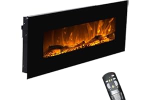 GLOW FIRE Elektrokamin mit Heizung und Kaminfeuer (Wandkamin Neptun) - elektrischer Kamin mit LED-Licht, Heizlüfter, Deko & Fernbedienung - zum Aufhängen an der Wand, max. 1500 W - schwarz, 45x84 cm