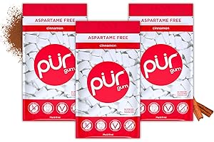 PUR 100% Xylitol Chewing Gum, Sugarless Cinnamon, Sugar Free + Aspartame Free + Gluten Free, Vegan & Keto Friendly - Healthy, Low Carb, Simply Pure Natural Flavoured Gum, 55 Pieces (Pack of 3)