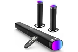 Gerbala Soundbar TV 100W con Bluetooth 5.3 & Luci RGB, Soundbar 2 in 1 Staccabile con Connessioni ARC/Ottico/AUX, 3 Modalità EQ e Bassi Potenti, Suono Surround per TV, PC, Gaming e Proiettori