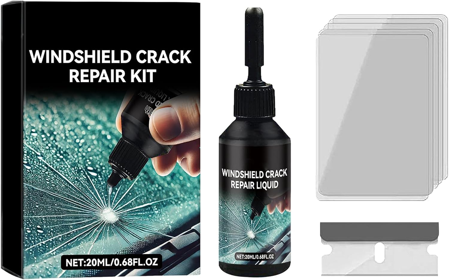 Windscreen Chip Repair Kit, Windscreen Repair Kit, Upgraded Glass Repair Kit, 5 Min Quick Glass Repair Liquid, Long-Lasting for Windscreens, Windows & Mirrors, for Most Crack Types, Pack of 1