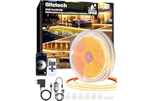 Gliztech 30M Tira LED COB impermeable IP68, 2700K Autoadhesiva Blanco Tira LED para exteriores con alimentación de 24V, BT APP y Control Remoto para Aleros, Jardines, Piscinas, Terrazas, Cocinas