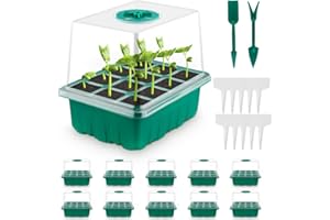 KEYUSHOP Neu 10 Stück Mini Gewächshaus Anzucht mit Deckel Zimmergewächshaus Anzuchtset Anzuchtschale mit Belüftung, 2 Werkzeuge, 10 Pflanzenetikett