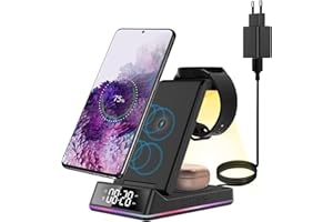 ‎PINRUIGE PINRUIGE Samsung Bezprzewodowa ładowarka z zegar i Lampka nocna, 5 w 1 Indukcyjna stacja ładująca Wireless Charger kompatybilna z Samsung S23 S22 S21 S20 Z Flip 4 Galaxy Buds, Galaxy Watch 5/5 Pro/4/3