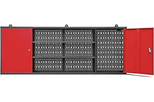 Jan Nowak Szafka do Warsztatu Wisząca Metalowa LEO | Perforowana Scianka 2 Zamykane Szafki Pojemne Półki na Narzędzia | 160 cm x 60 cm x 20 cm (Antracytowo-Czerwona)