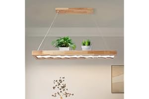 Schindora Lampa wisząca LED do jadalni, drewniana, ściemniana, z pilotem zdalnego sterowania, 100 cm, 40 W, rustykalna lampa w stylu vintage, regulacja wysokości 1,3 m, lampa do salonu, dekoracja