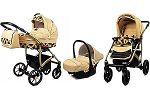 BabyLux® Kinderwagen Set 3 in 1 - Largo - incl. Babywanne, Buggy Sportsitz, Auto-Babyschale - Autositz - Kinderwagenset - Kombikinderwagen mit Wickeltasche, Regenschutz usw.