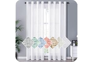 MRTREES Lotto di 2 Tende Voile Soggiorno 140x145cm Bianche con Occhiello Tenda Lino Semioscuranti Semitransparenti Lunghe Finestra Leggera per Soggiorno Moderno Camera da Letto Cucina