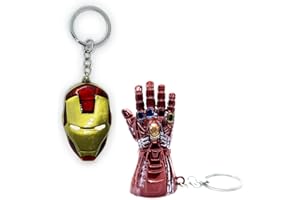 LizMatech Iron Man/Thanos Infinity Gauntlet & Iron Man Helmet Keyring Set from Marvel Avengers Endgame Perfect Marvel Gifts for Men