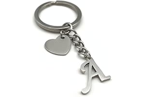 EVEMATE Schlüsselanhänger Buchstabe mit Herz | A-Z Buchstaben | Handmade | Edelstahl Anhänger | Namen Initiale Geschenk Partner Geburtstag Freund Freundin Mutter Vater