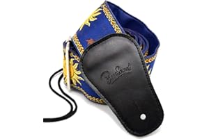 BestSounds Sangle de guitare Embouts en cuir véritable et sangle de style tissé Sun Jacquard pour guitares basses, électriques et acoustiques (Apollo Blue)