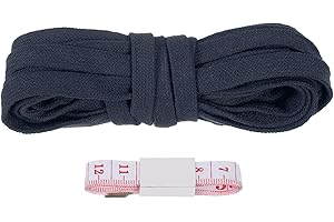 PATIKIL Flat Drawstring Cord 10mm x 5 Yd, Draw String Replacement Flat Rope Soft Cotton Hoodie String Cords Roll with Ruler for Sweatpants Shorts Pants Strap Garment, Navy Blue