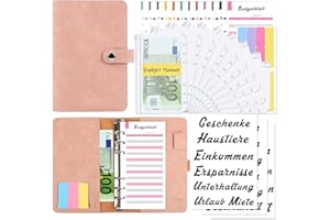 ‎MRSSBEA Budget Planner Deutsch, Budgetplaner mit Folien Deutsch, A6 Budget Binder Geldumschläge Umschlagmethode, Budgetplaner Geld Organizer, Geld Sparen Mappe, 10 pcs Bindertaschen, 12 pcs Budget Blätter