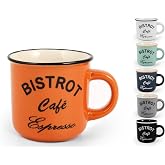 Home, Bistrot - Set of 6 Stoneware Coffee Cups - 120 ml - 6 Vibrant Colours - Microwave and Dishwasher Safe - Ideal for Home,