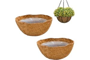 Wenmin 2 Natural Coconut Fiber Hanging Basket Liners 20-50cm, Forro Redondo Coco para Maceta Colgar, Forros Repuesto Coco Natural para Cesta Colgante Maceta Flores Porche Balcón