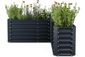 blumfeldt Jardinera Exterior en Forma de L - Arriate Elevado de Jardín 742L, Acero Galvalume Resistente a la Intemperie, Drenaje Óptimo y Montaje Fácil, Ideal para Esquinas y Cultivo de Plantas