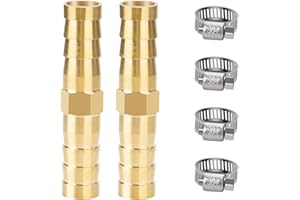 nutmanel Connecteur de Tuyau en Laiton de 8mm 2 Pièces avec 4 Colliers de Tuyau en Acier Inoxydable pour l'eau/le carburant/l'air