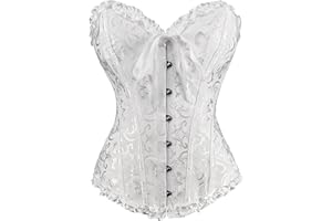 RHISLEO Women Lace Up Floral Burlesque Basque Bustier Shaper Overbust Boned Corset Top