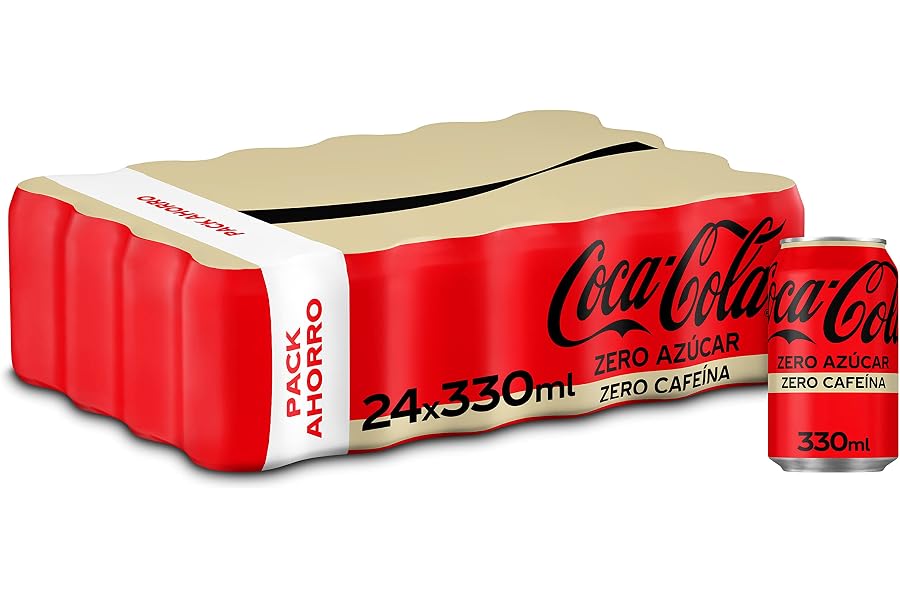 Coca-Cola Zero Azúcar Zero Cafeína, Refresco de Cola sin Azúcar, Bajo en Calorías - Pack 24 Latas 330 ml