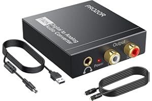 PROZOR DAC001 192 KHz Przetwornik DAC Cyfrowy SPDIF TOSLINK do Analogowego Stereo Przetwornik Audio R/L z Kablem Optycznym, Czarny