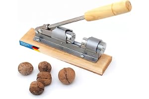 GOODS+GADGETS® Nötknäckare i Rostfritt Stål - Retro Spak Design | Storleksjusterbar spakfunktion för valnöt, hasselnöt, mandel & pekannöt - trähandtag & kromad stålram