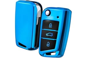 OATSBASF Pokrowiec na kluczyki samochodowe kompatybilne z VW, etui na kluczyki samochodowe do VW Golf 7 Polo, Skoda, Seat TPU, silikonowe pudełko z 3 przyciskami, niebieskie