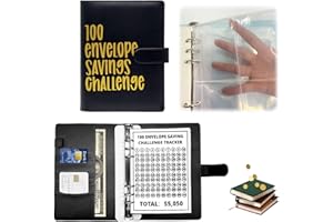 XQMMGO 100 Sobres Challenge Binder, Desafío de Ahorro Familiar Con Efectivo, para la Escuela, el Hogar, la Oficina (Negro)