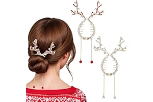 Amabro 2 Stück Weihnachts Rentier Pferdeschwanz Dutthalter, Glitzernde Rentier Bananenklammern mit Strasssteinen Perlen, Haarklammern Weihnachtliches Haar Accessoire für Frauen Mädchen