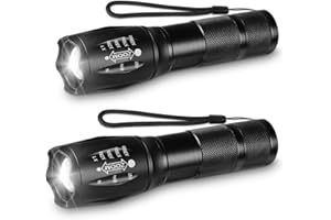 Unicozin LED Torch 2 Pack, 2000LM LED Flashlight Adjustable, 5 Modes Focus Zoomable, 3 x AAA Batteries Included, Waterproof Powerful Pocket Torch for Camping, Hiking, Walking, Outdoor, Emergency