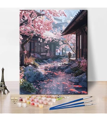 TISHIRON Peinture Par Numéros Fleur De Cerisier 40x50 Cm – Toile Sans Cadre, Kit Acrylique Débutant, Décoration Murale – Cadeau DIY Adulte