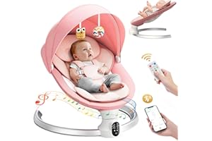 Brolteja Hamaca bebé eléctrica,Mecedora Bebe electricapara Desde el nacimiento hasta los 9 meses, Bluetooth y distancia Control Silla Mecedora,5 modos de columpio,con arnés seguridad 5 puntos