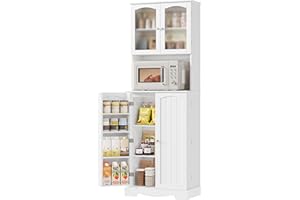 HOCSOK Wysoka szafka kuchenna, wysoka szafka do przechowywania z 4 drzwiami i regulowanymi półkami, szafka z blatem, do salonu, jadalni, wejścia, biała, 181 x 60 x 40 cm