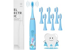 Vicloon Kids Cepillo de Dientes Eléctrico Recargable 4 Modos de Limpieza Cepillo Electrico Infantil para Niños 3-8 Cepillo de Dientes Sónico para Bebés con 6 Cabezales de Alto, Impermeable IPX6, Azul