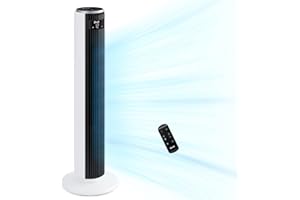 LEVOIT Ventilatore a Torre 20 dB Silenzioso, Potente 7,9m/s, 12 Velocità, 4 Modalità, Telecomando & LED, Timer da 1-12 ore, Oscillazione a 90°, Risparmio 26W, per Camera Letto, 92 cm, Bianco Puro