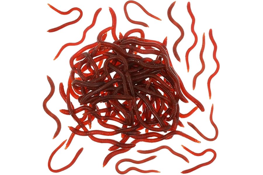Matwsec 100 Pcs Fake Worms Soft Lure Trout Worm Earthworm 3.35 In Faux Lifelike Stretchy Rubber Earthworms Trick Toy Fishing Lures Baits for Halloween Sensory Bin April Fool's Day Party