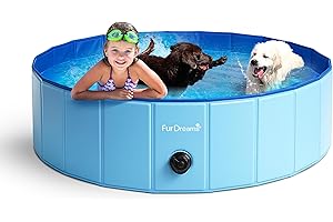 Furdreams Foldable Pet Swimming Pool, Hard Plastic Dog Bathtub, Portable Multi-functional Outdoor PVC Non-Slip Kiddie Pool, Enjoy Summer Shine in Your Garden, For Children, Cats, Puppies (Medium)