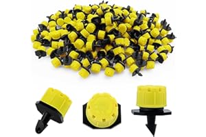 VooGenzek 200 Piezas 1/4'' Goteros de Riego, Plástico Aspersores de Riego Ajustables de 8 Agujeros, Cabezas de Riego para Goteo Goteros, Rociadores de Riego para Césped, Jardín, Amarillo