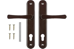 ADGO Juego de Manijas de Puerta para Una Incrustación de 90 mm Bizcocho, Mango de Aluminio, Escudo de Acero Galvanizado con Recubrimiento en Polvo, Izquierda y Derecha, Tornillos de Montaje, Marrón