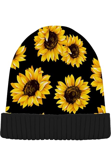 Sunflower Leopard Print Slouchy Beanie Hat - Stretchy Knit Skull Cap For Women & Men