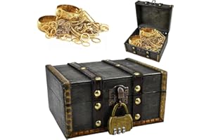 LPAMABA Vintage Holz Schatztruhe Schatzkiste Holz mit Schloss Holztruhe Piratenkiste Piratenschatztruhe Schatztruhe Kinder Lagerung Schmuckkästchen fürAufbewahren und Dekorieren, 15 x 12 x 7.7 cm