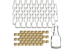 gouveo Lot de 48 bouteilles en verre de 50 ml avec anse et bouchon à vis - Mini bouteille à anse de 0,05 l à remplir - Petits flacons en verre pour liqueur, eau-de-vie, huile (HF050SG)